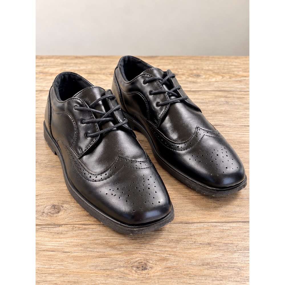 Josmo Boys Black Wingtip Brogue Dress Shoes Lace Up Oxfords Size 3 Style 31801